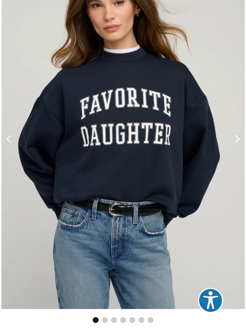 Favorite Daughter Navy Crewneck Sweatshirt with White Lettering